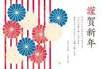 三色の菊の花とストライプ柄のデザイン
